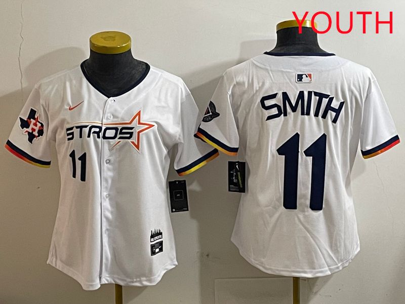 Youth Houston Astros #11 Smith White three generations Joint Name Nike 2025 MLB Jersey style 7->youth mlb jersey->Youth Jersey